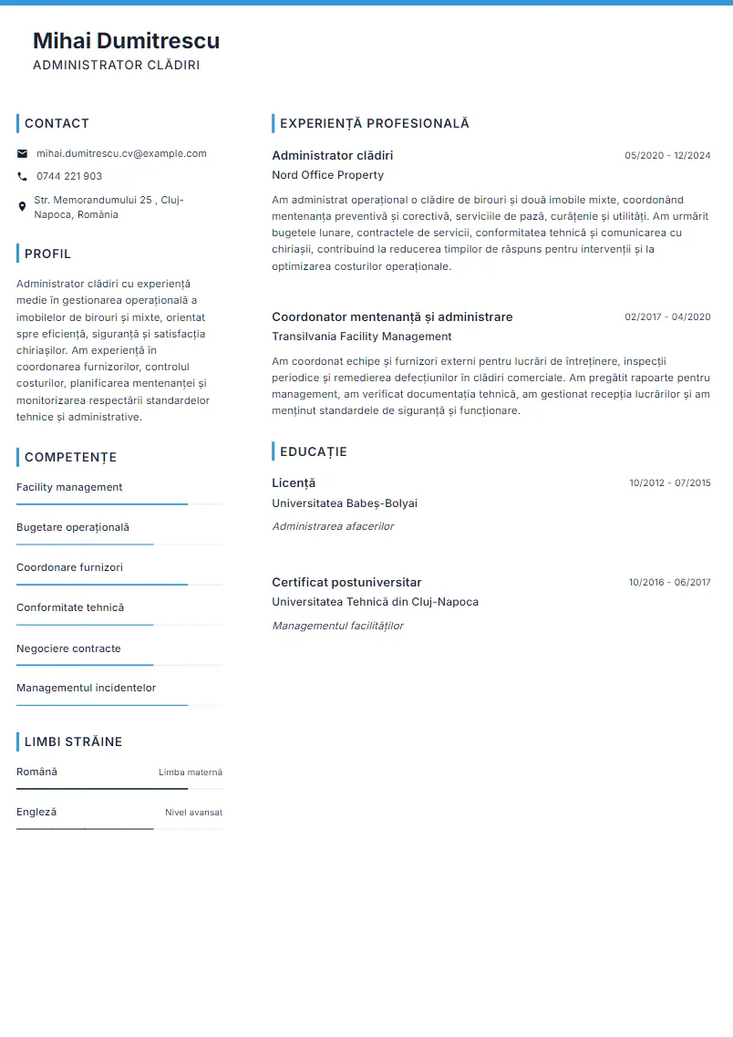 Exemplu CV Administrator clădiri - Mihai Dumitrescu