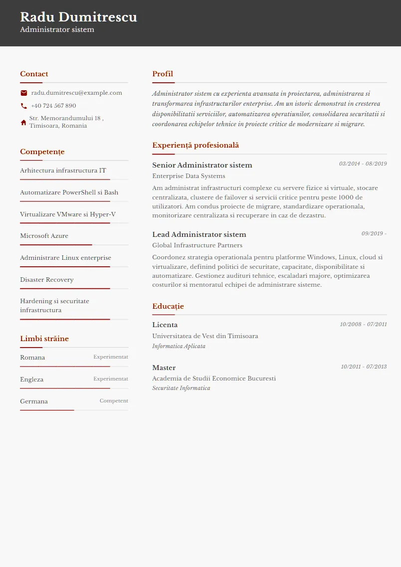 Exemplu CV Administrator sistem - Radu Dumitrescu