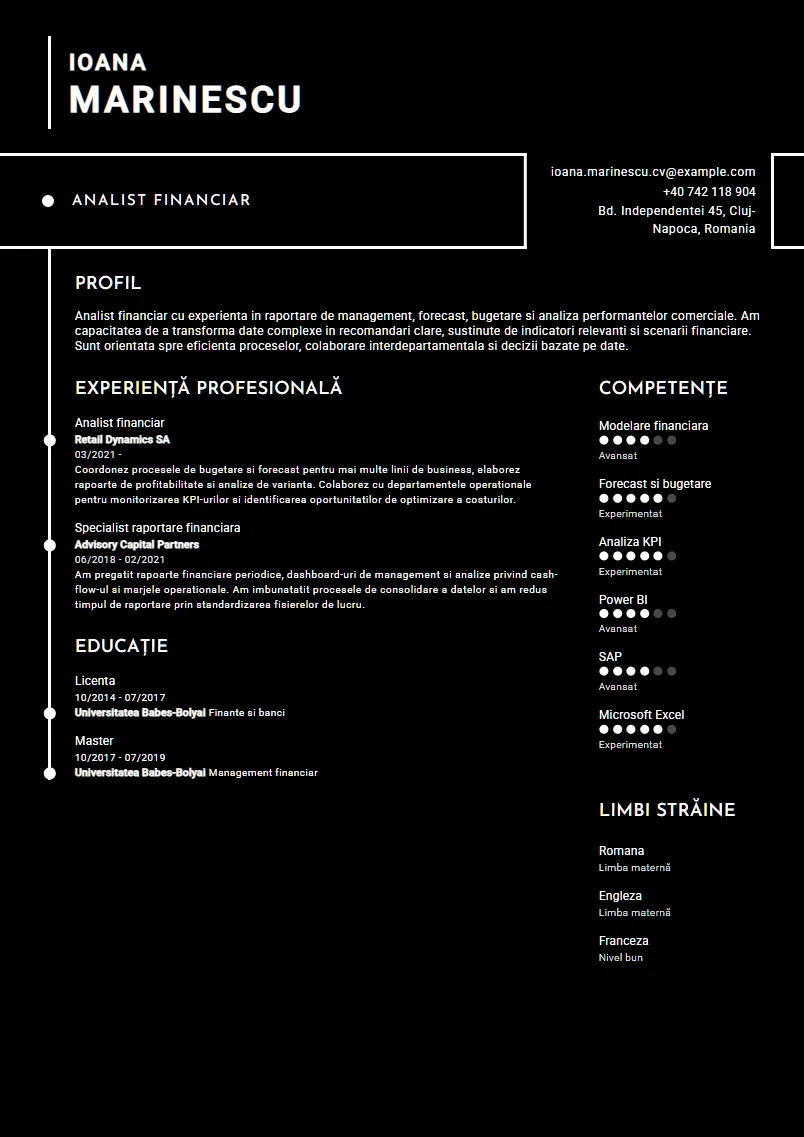 Exemplu CV Analist financiar - Ioana Marinescu
