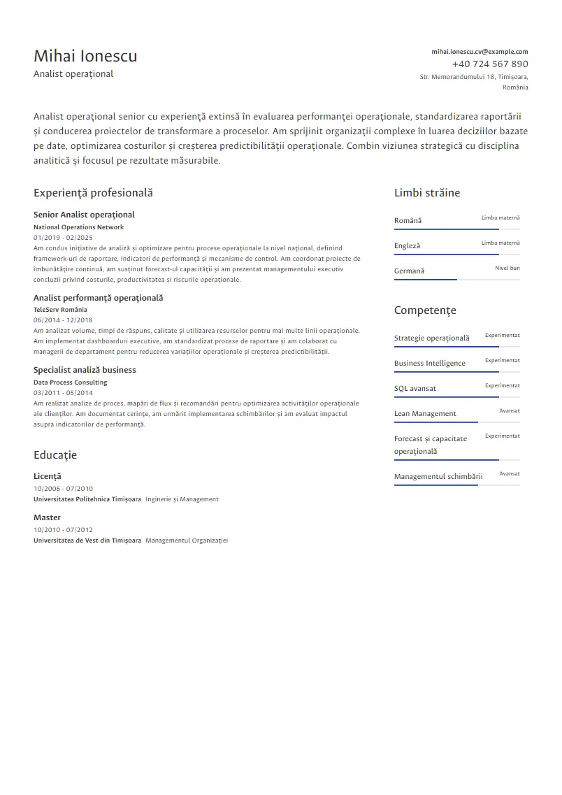 Exemplu CV Analist operațional - Mihai Ionescu