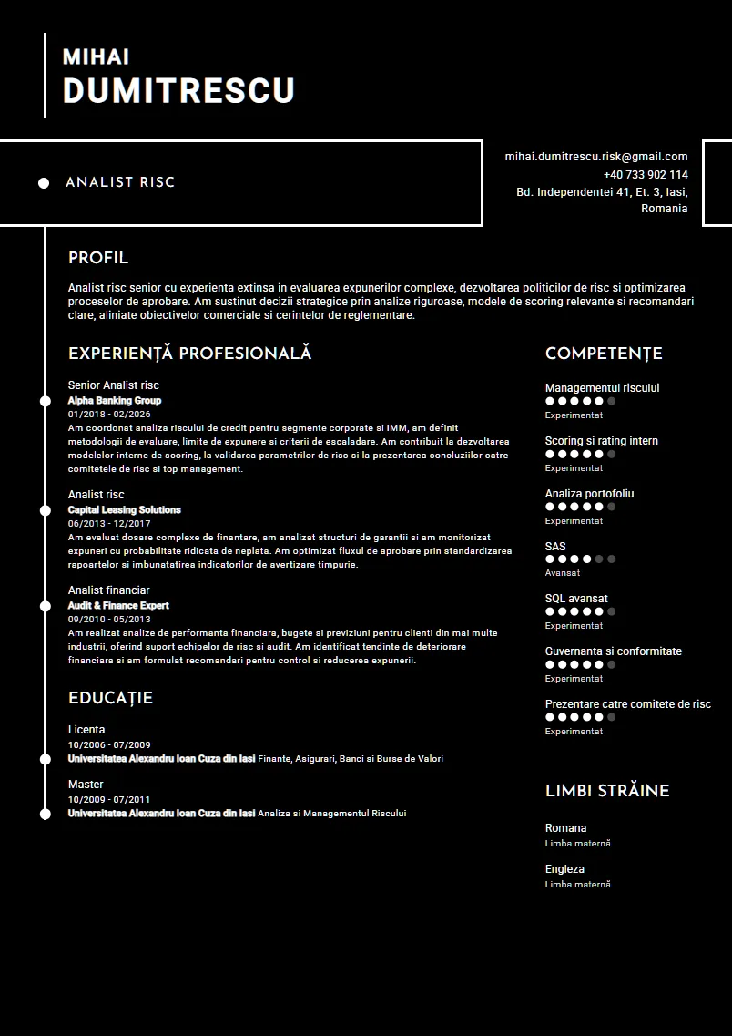 Exemplu CV Analist risc - Mihai Dumitrescu