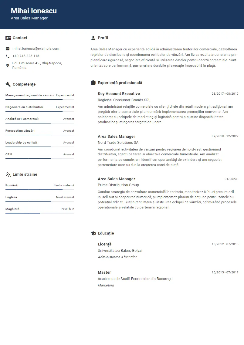 Exemplu CV Area Sales Manager - Mihai Ionescu
