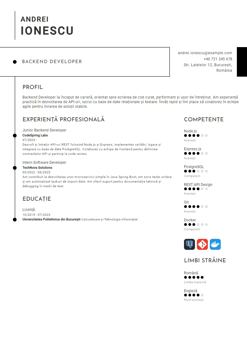 Exemplu CV Backend Developer - Andrei Ionescu