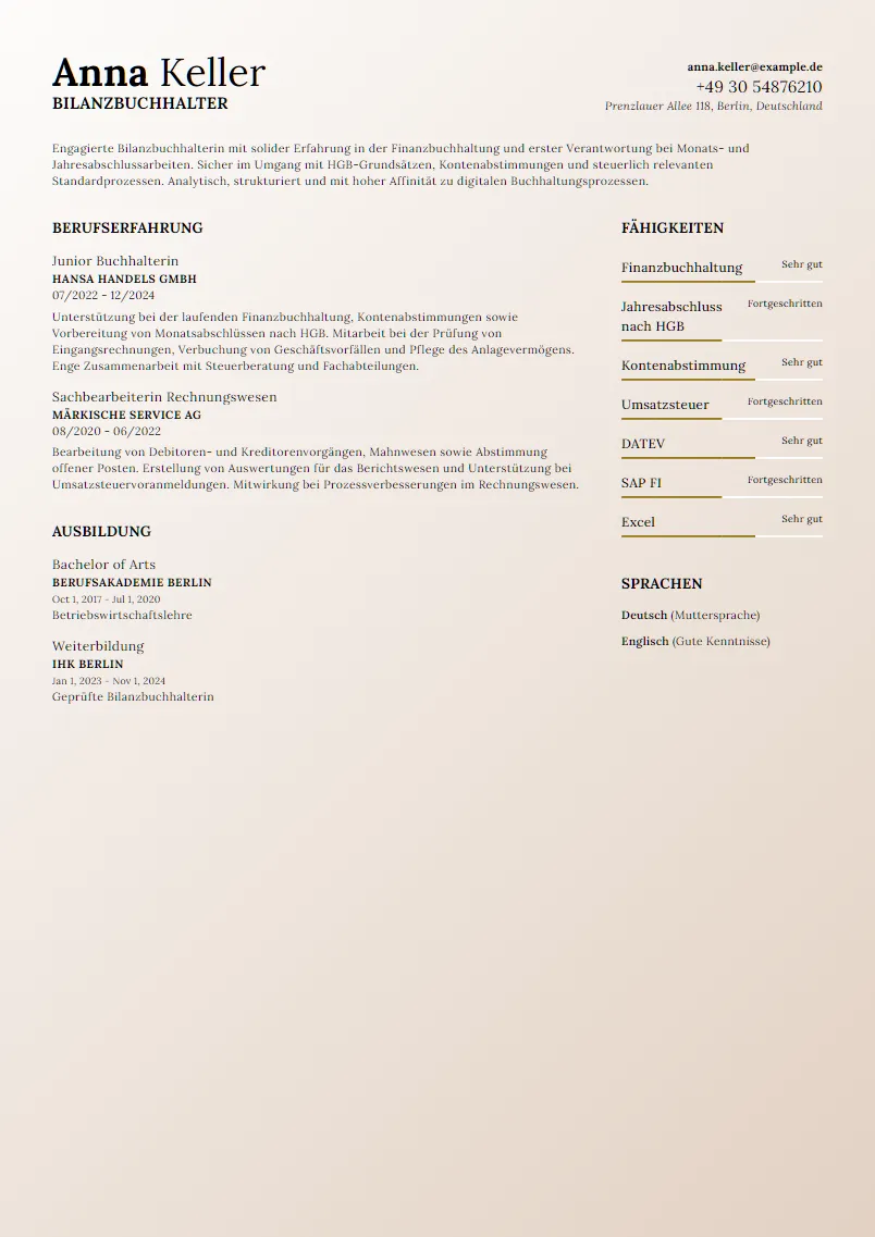Lebenslauf Beispiel Bilanzbuchhalter - Anna Keller