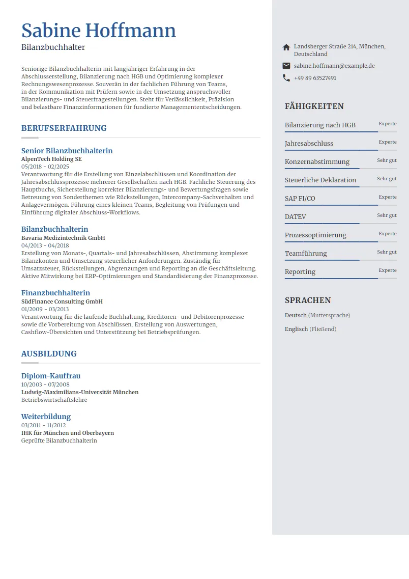 Lebenslauf Beispiel Bilanzbuchhalter - Sabine Hoffmann