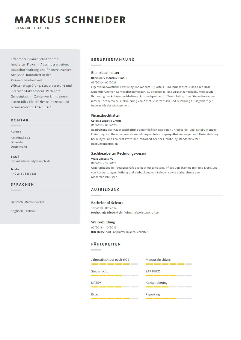 Lebenslauf Beispiel Bilanzbuchhalter - Markus Schneider