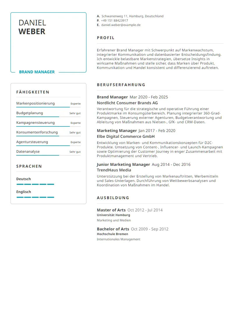 Lebenslauf Beispiel Brand Manager - Daniel Weber