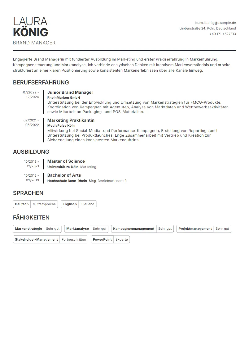 Lebenslauf Beispiel Brand Manager - Laura König