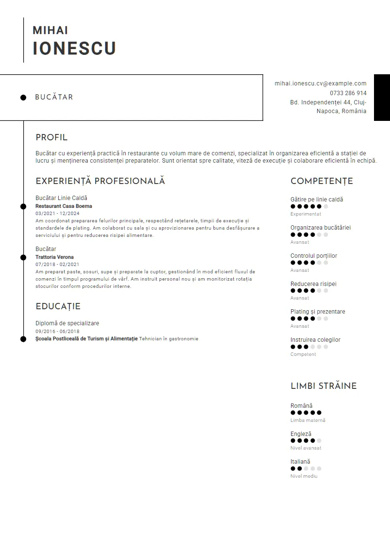 Exemplu CV Bucătar - Mihai Ionescu