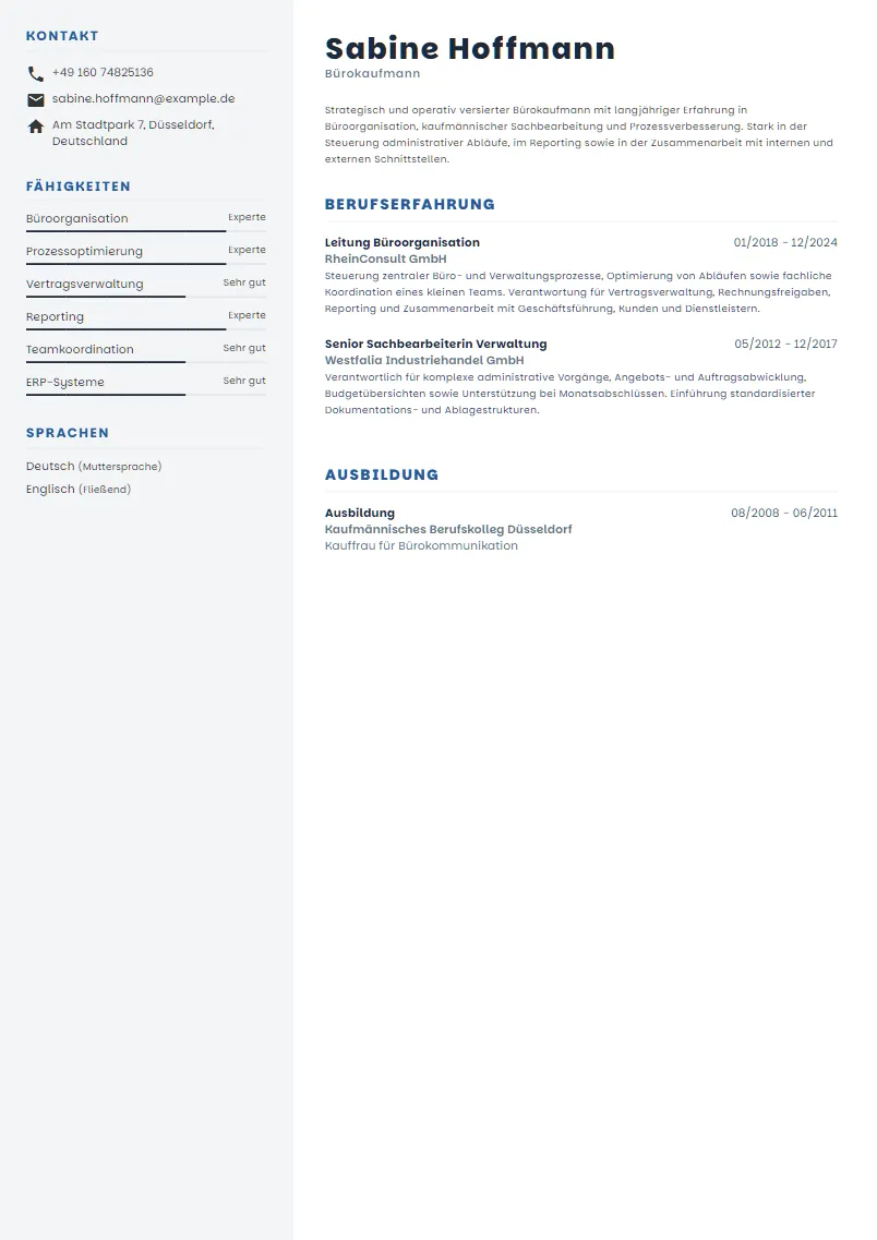 Lebenslauf Beispiel Bürokaufmann - Sabine Hoffmann
