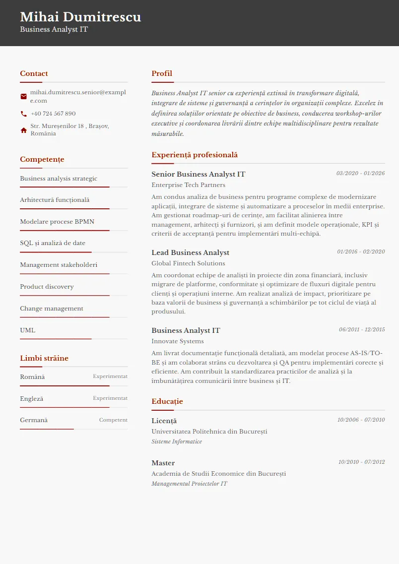 Exemplu CV Business Analyst IT - Mihai Dumitrescu