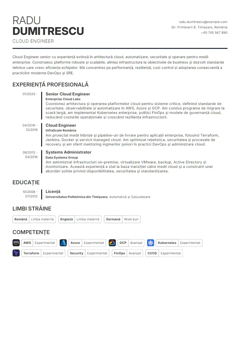 Exemplu CV Cloud Engineer - Radu Dumitrescu