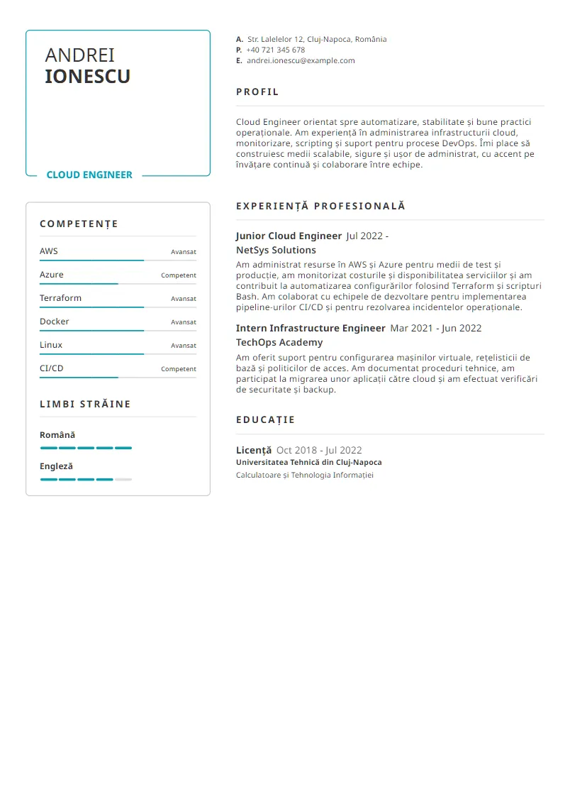 Exemplu CV Cloud Engineer - Andrei Ionescu