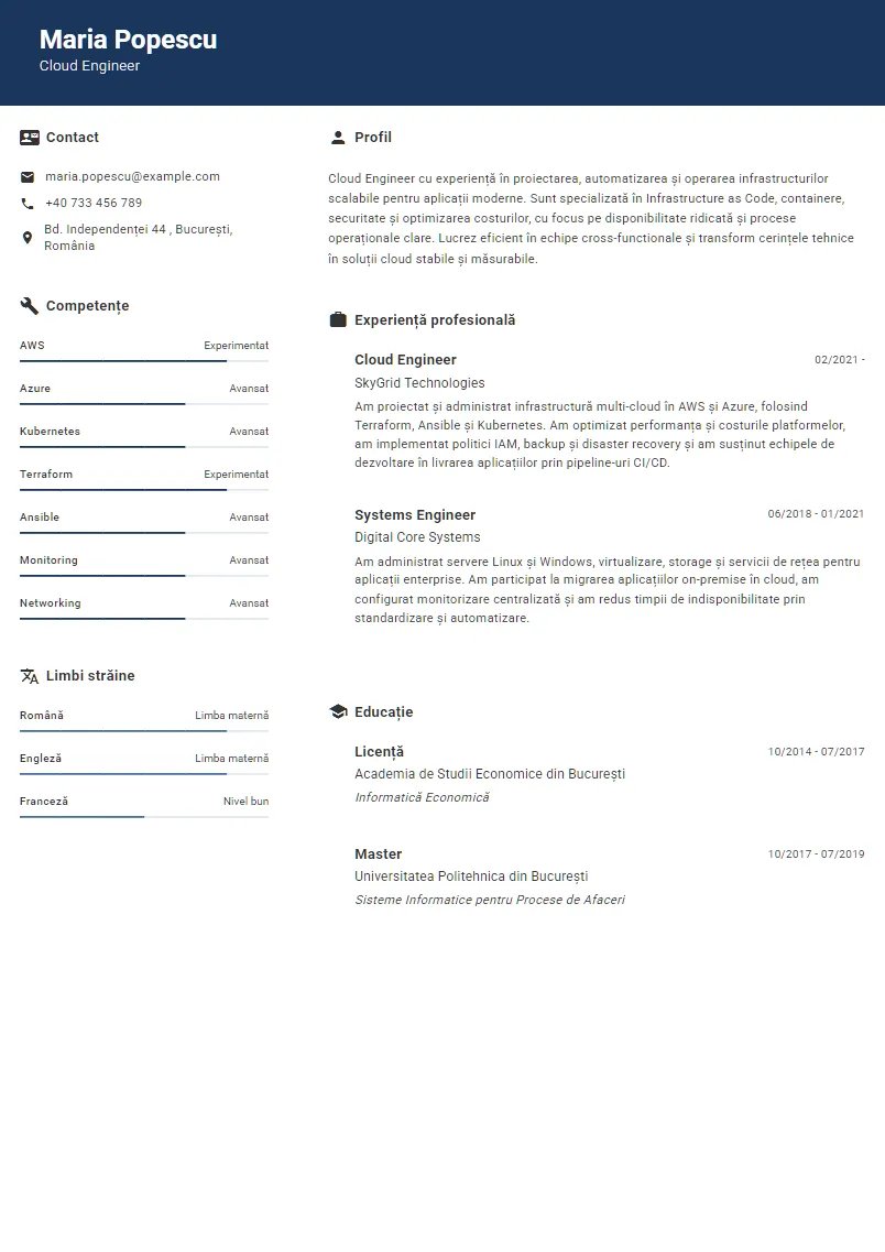 Exemplu CV Cloud Engineer - Maria Popescu