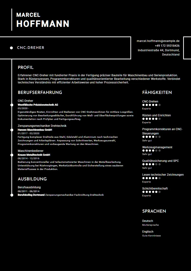 Lebenslauf Beispiel CNC-Dreher - Marcel Hoffmann