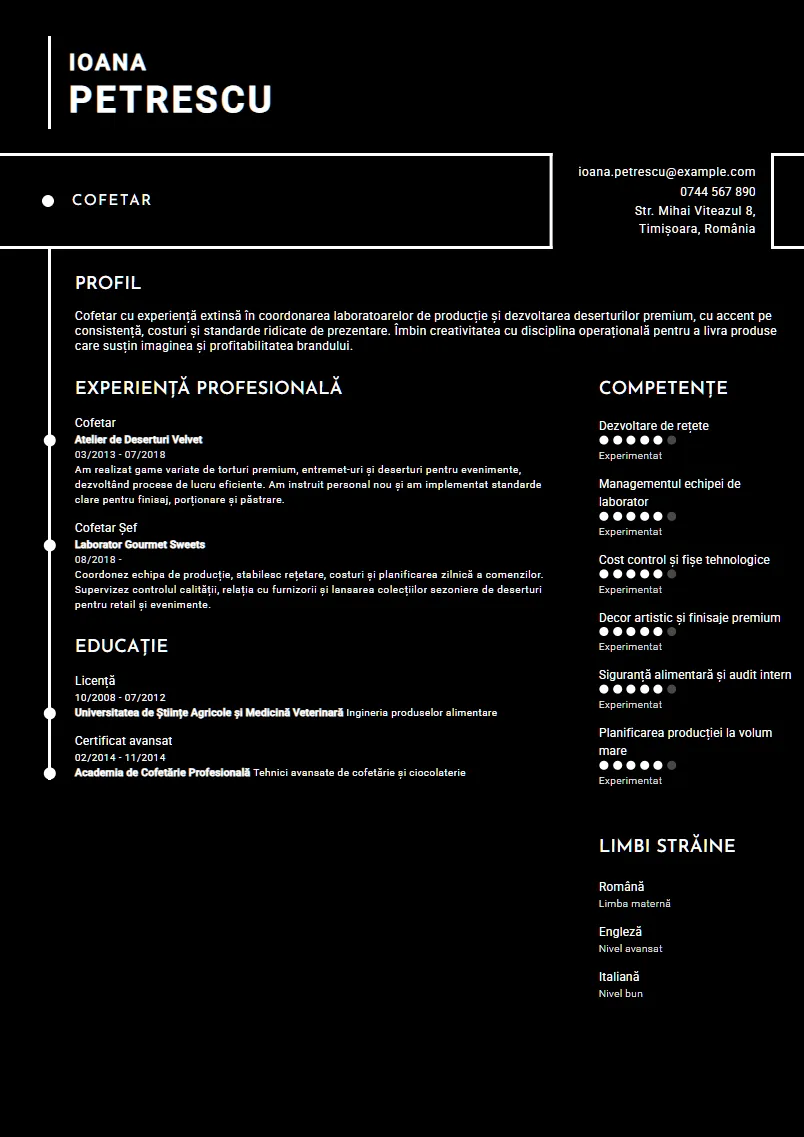 Exemplu CV Cofetar - Ioana Petrescu