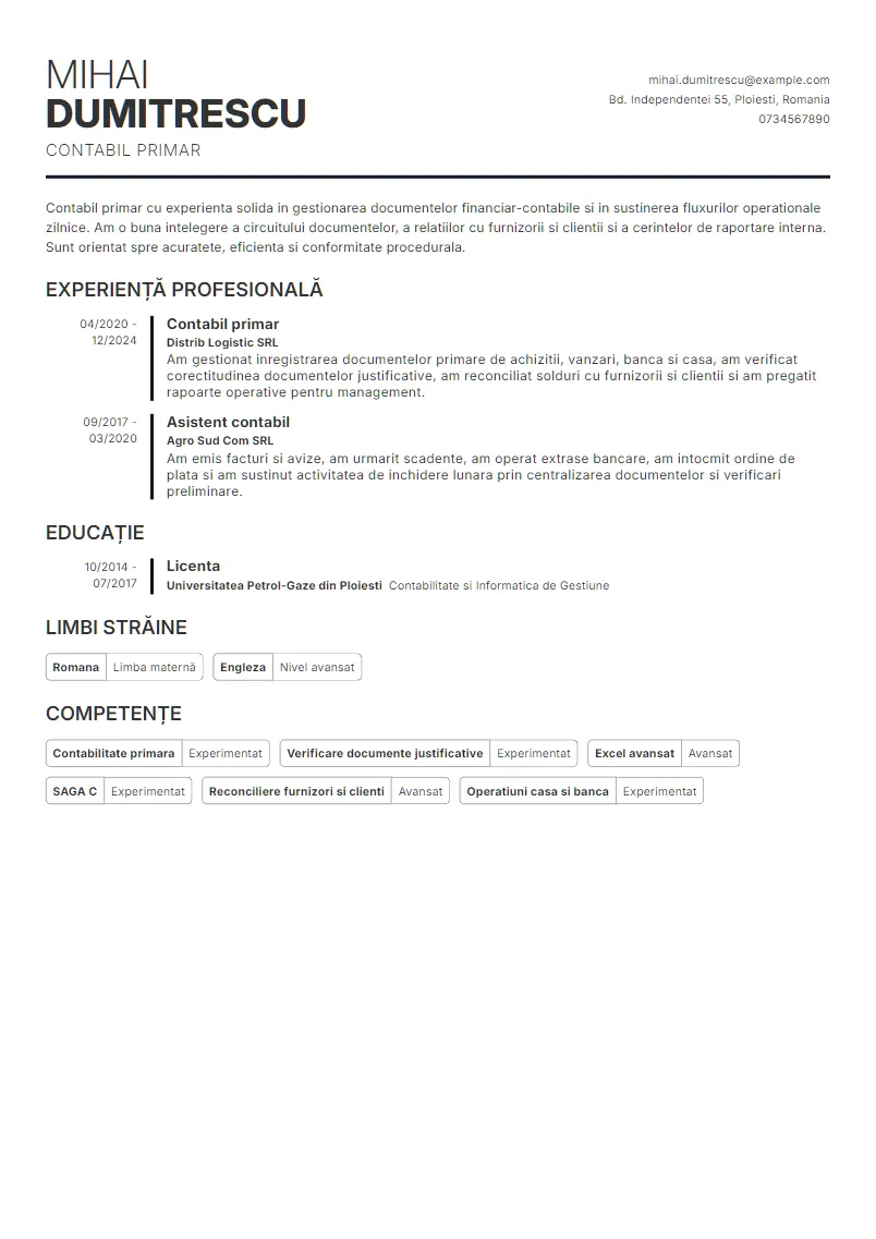 Exemplu CV Contabil primar - Mihai Dumitrescu