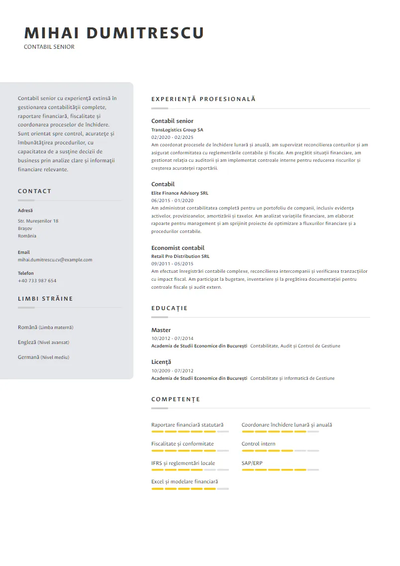 Exemplu CV Contabil senior - Mihai Dumitrescu