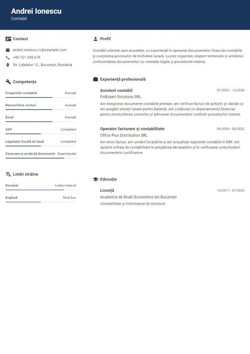 Exemplu CV Contabil - Andrei Ionescu