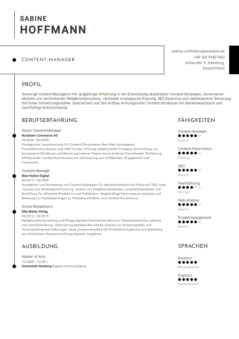 Lebenslauf Beispiel Content-Manager - Sabine Hoffmann