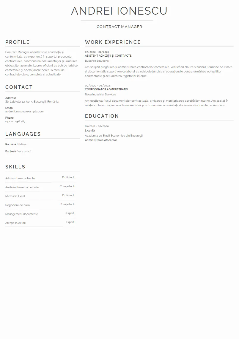 Exemplu CV Contract Manager - Andrei Ionescu