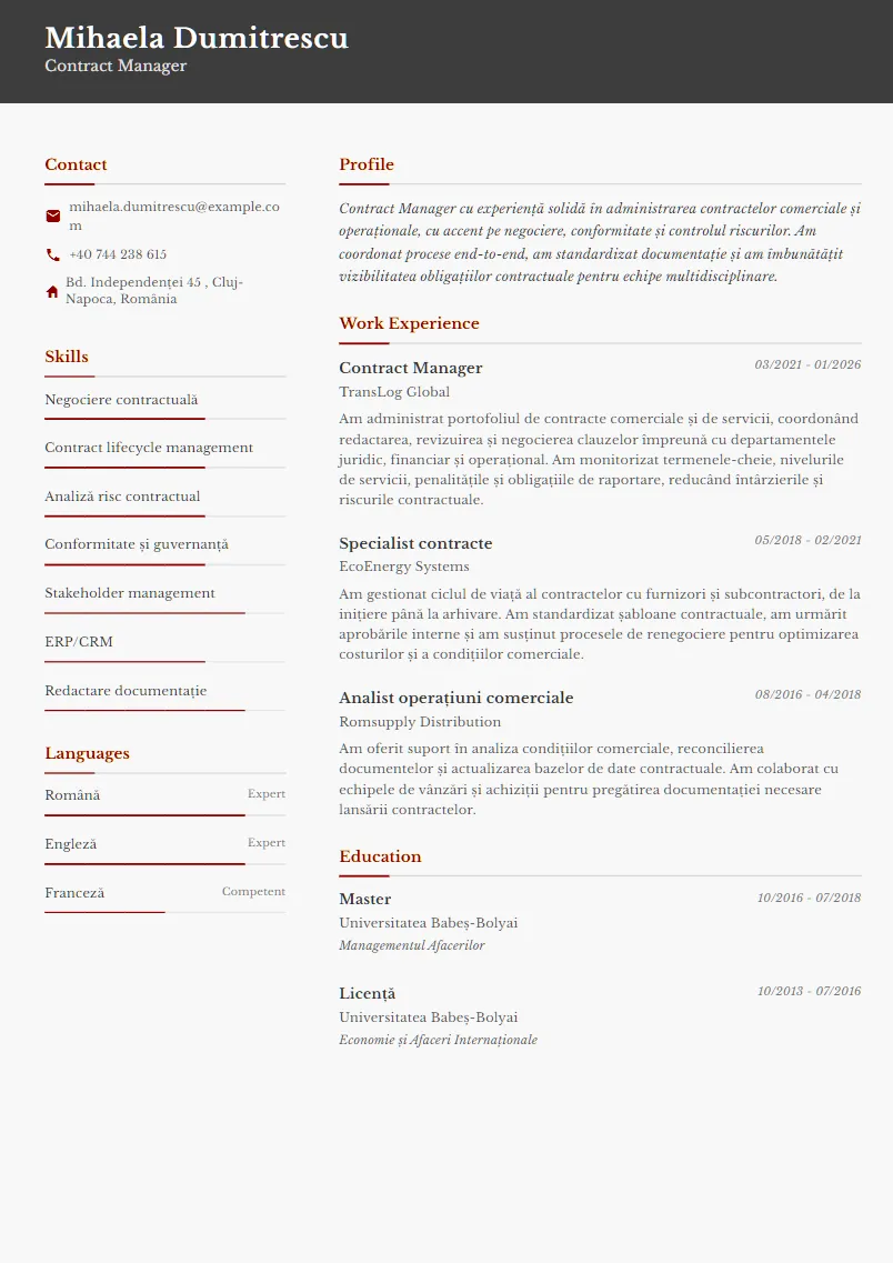 Exemplu CV Contract Manager - Mihaela Dumitrescu