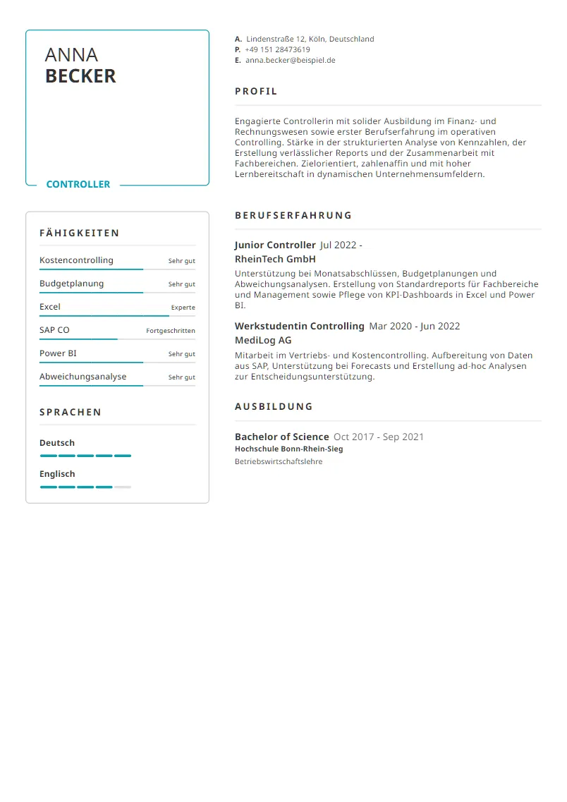 Lebenslauf Beispiel Controller - Anna Becker