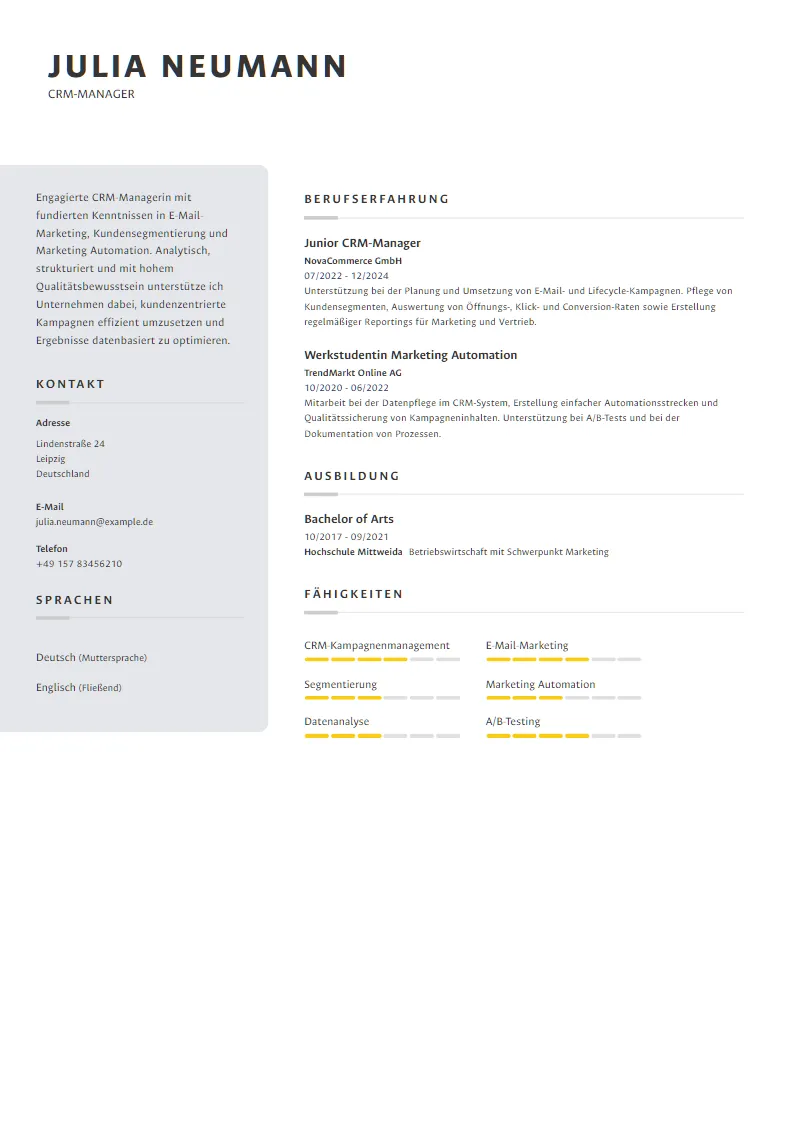 Lebenslauf Beispiel CRM-Manager - Julia Neumann
