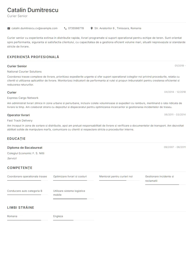 Exemplu CV Curier Senior - Catalin Dumitrescu