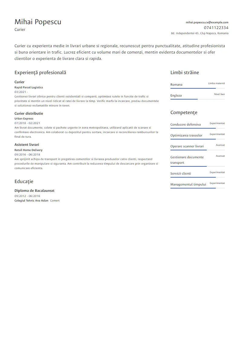 Exemplu CV Curier - Mihai Popescu
