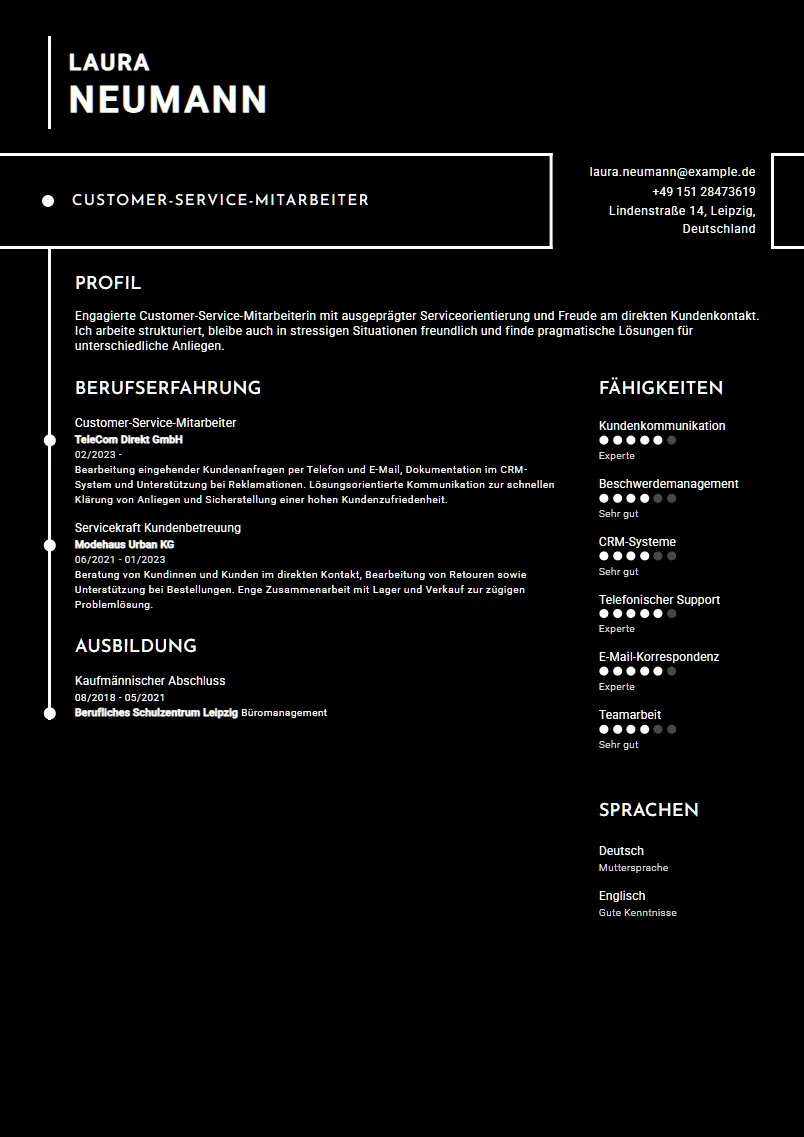 Lebenslauf Beispiel Customer-Service-Mitarbeiter - Laura Neumann