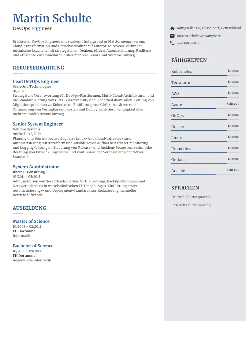 Lebenslauf Beispiel DevOps Engineer - Martin Schulte