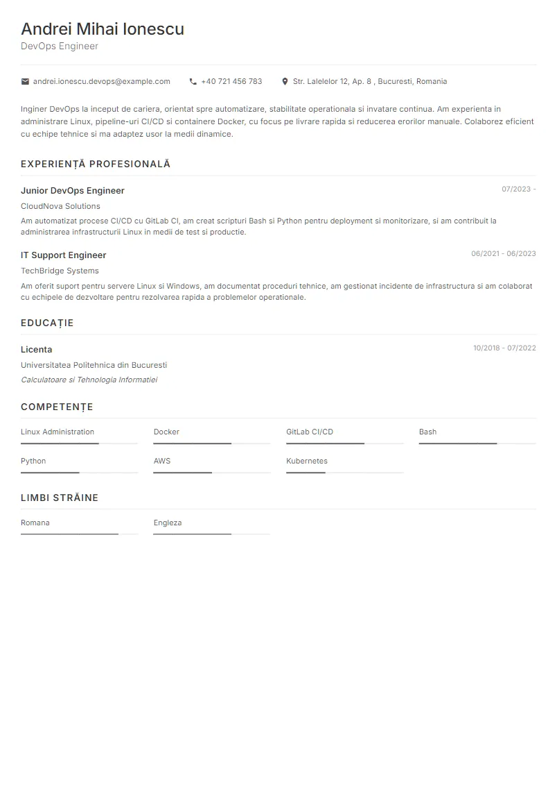 Exemplu CV DevOps Engineer - Andrei Mihai Ionescu