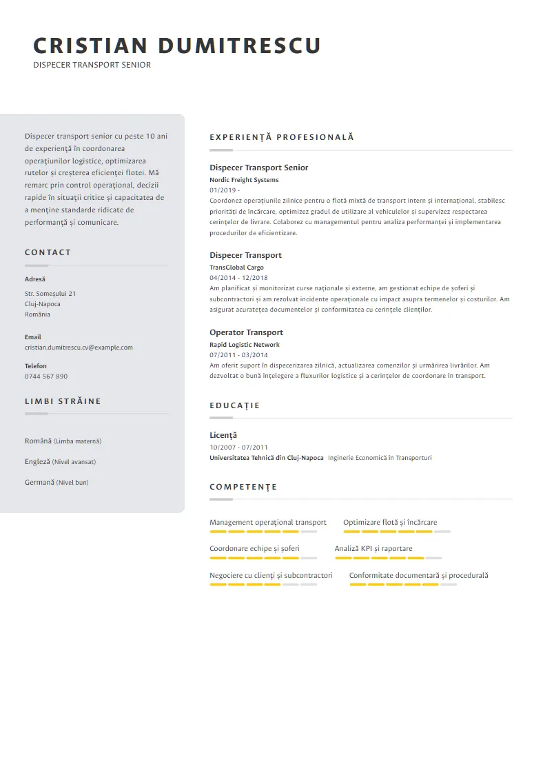 Exemplu CV Dispecer Transport Senior - Cristian Dumitrescu