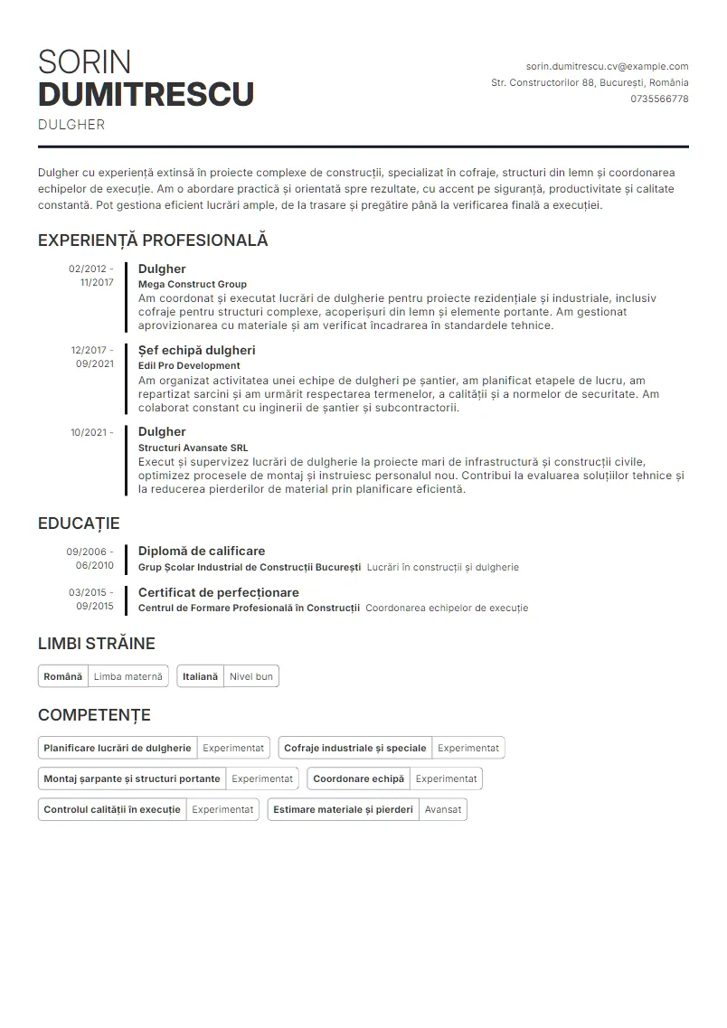 Exemplu CV Dulgher - Sorin Dumitrescu