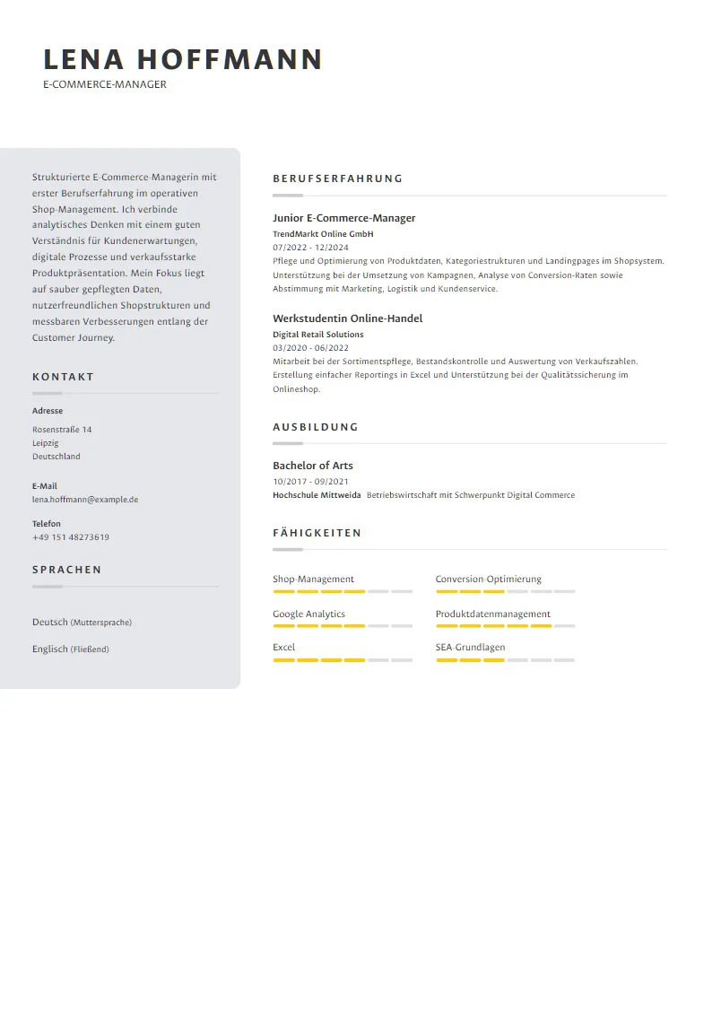 Lebenslauf Beispiel E-Commerce-Manager - Lena Hoffmann