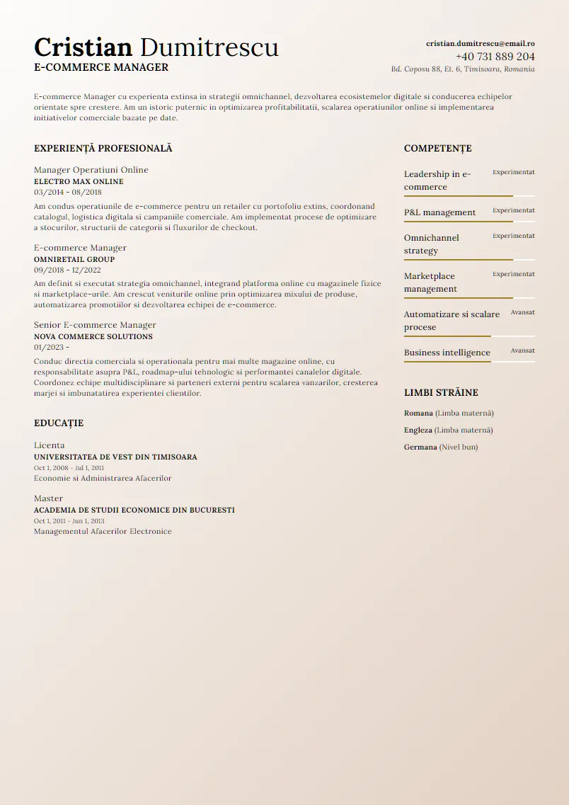 Exemplu CV E-commerce Manager - Cristian Dumitrescu