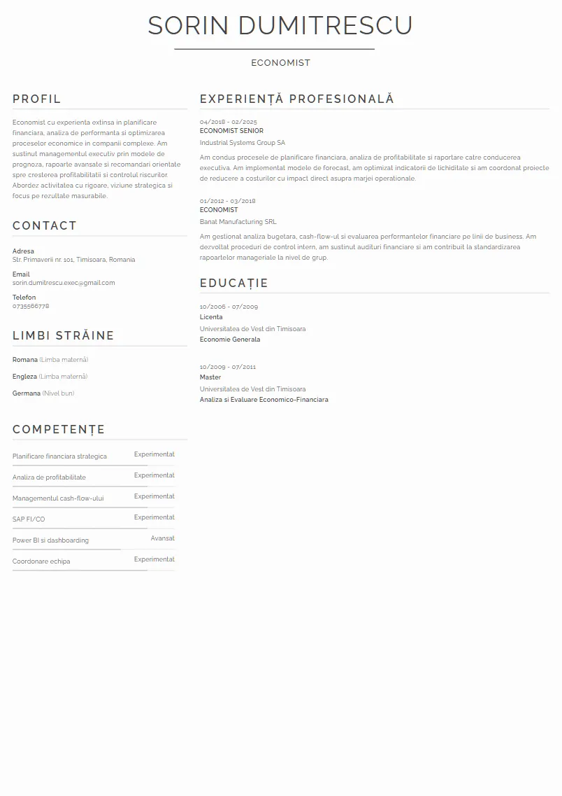 Exemplu CV Economist - Sorin Dumitrescu