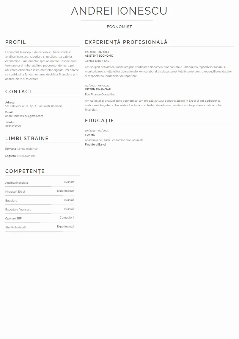 Exemplu CV Economist - Andrei Ionescu