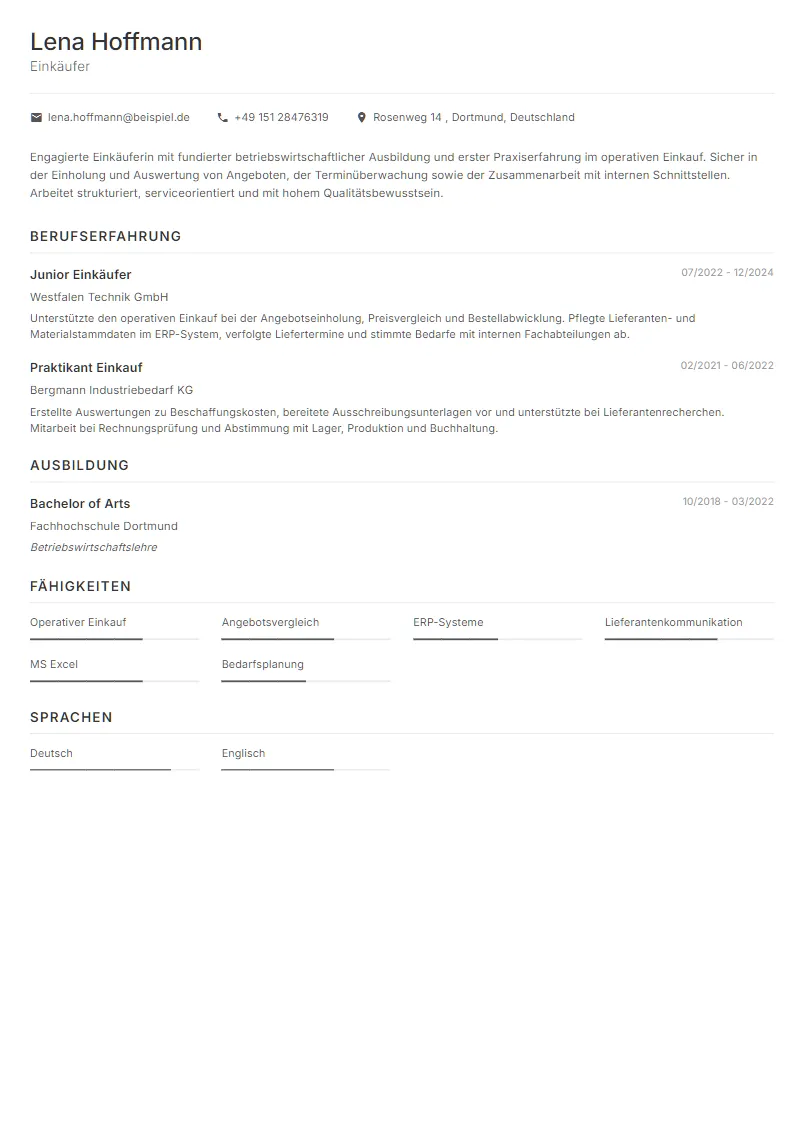 Lebenslauf Beispiel Einkäufer - Lena Hoffmann