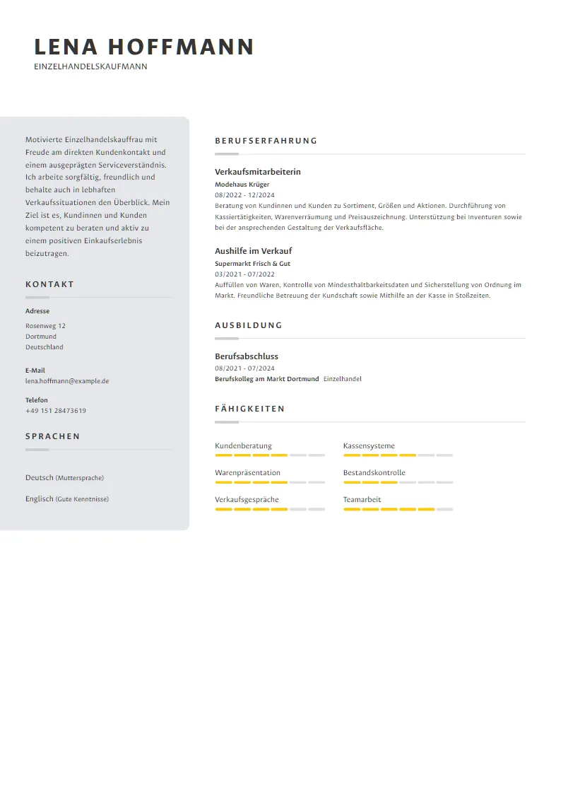 Lebenslauf Beispiel Einzelhandelskaufmann - Lena Hoffmann