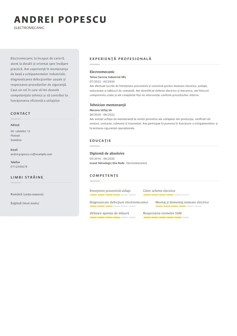 Exemplu CV Electromecanic - Andrei Popescu