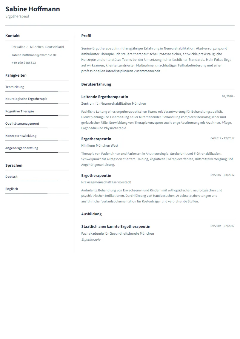 Lebenslauf Beispiel Ergotherapeut - Sabine Hoffmann