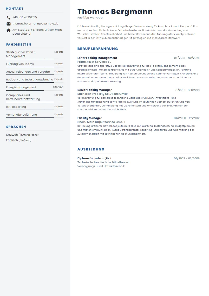 Lebenslauf Beispiel Facility Manager - Thomas Bergmann
