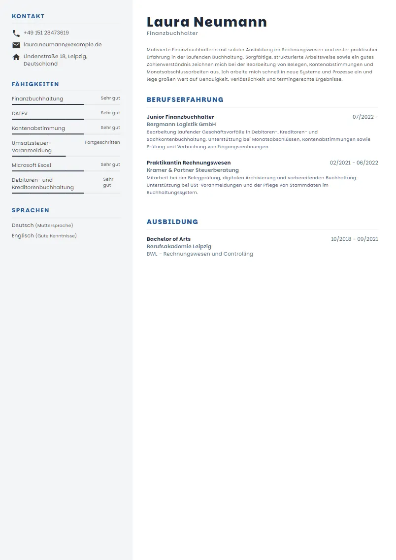 Lebenslauf Beispiel Finanzbuchhalter - Laura Neumann