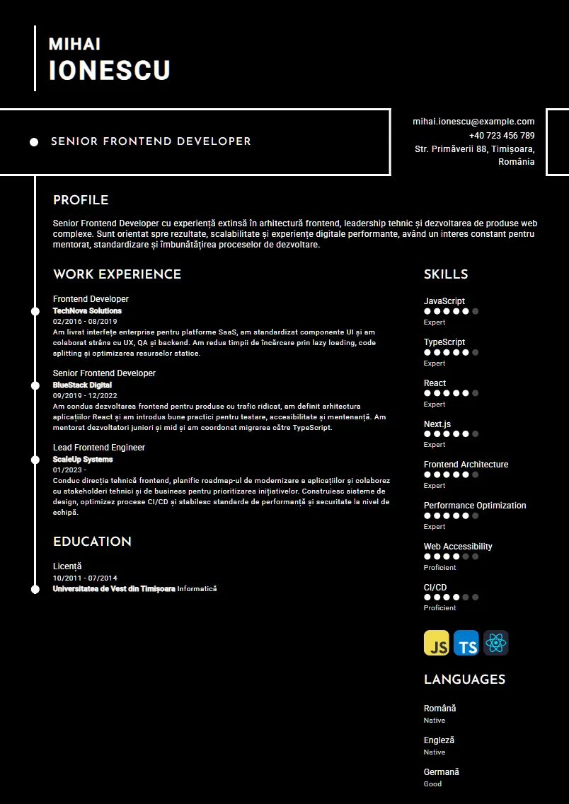 Exemplu CV Senior Frontend Developer - Mihai Ionescu
