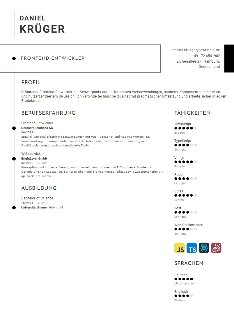 Lebenslauf Beispiel Frontend-Entwickler - Daniel Krüger