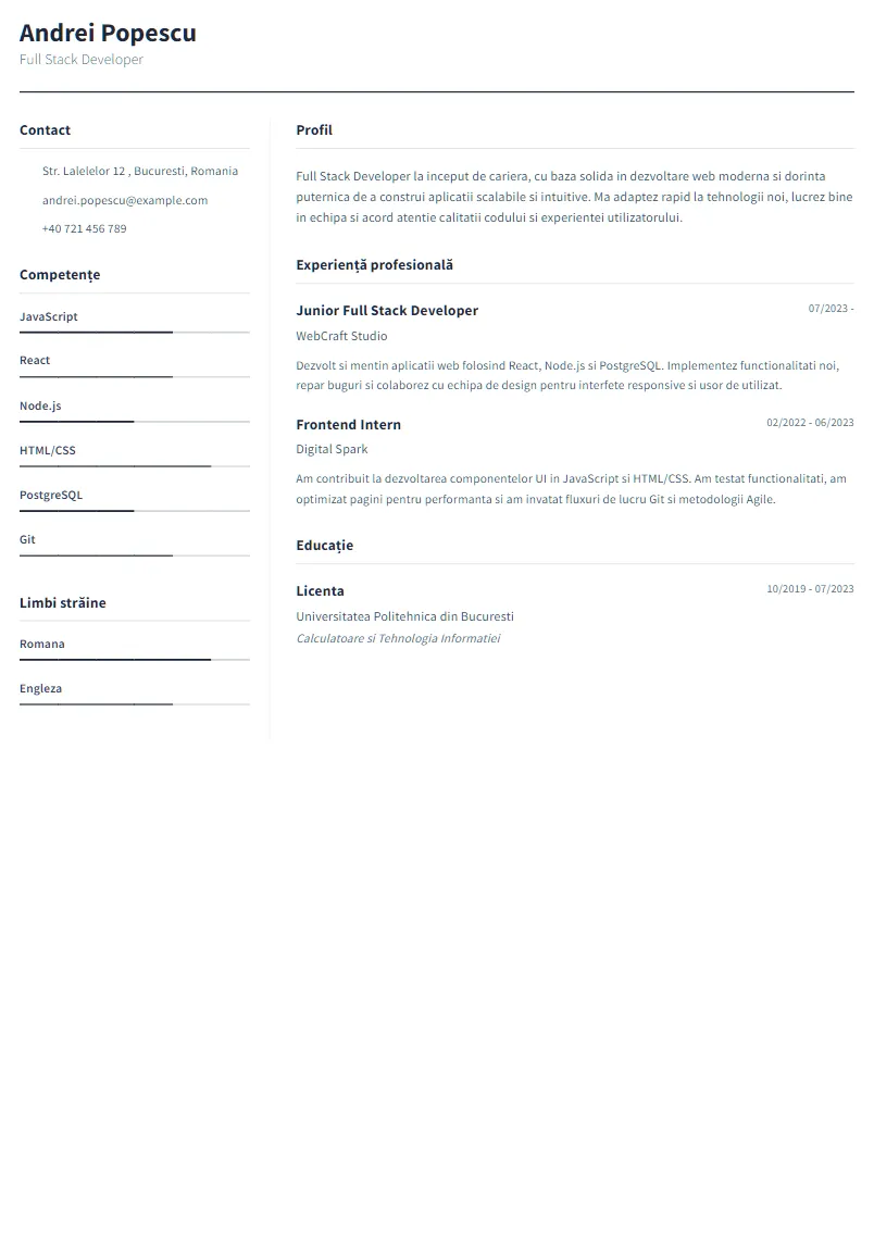 Exemplu CV Full Stack Developer - Andrei Popescu