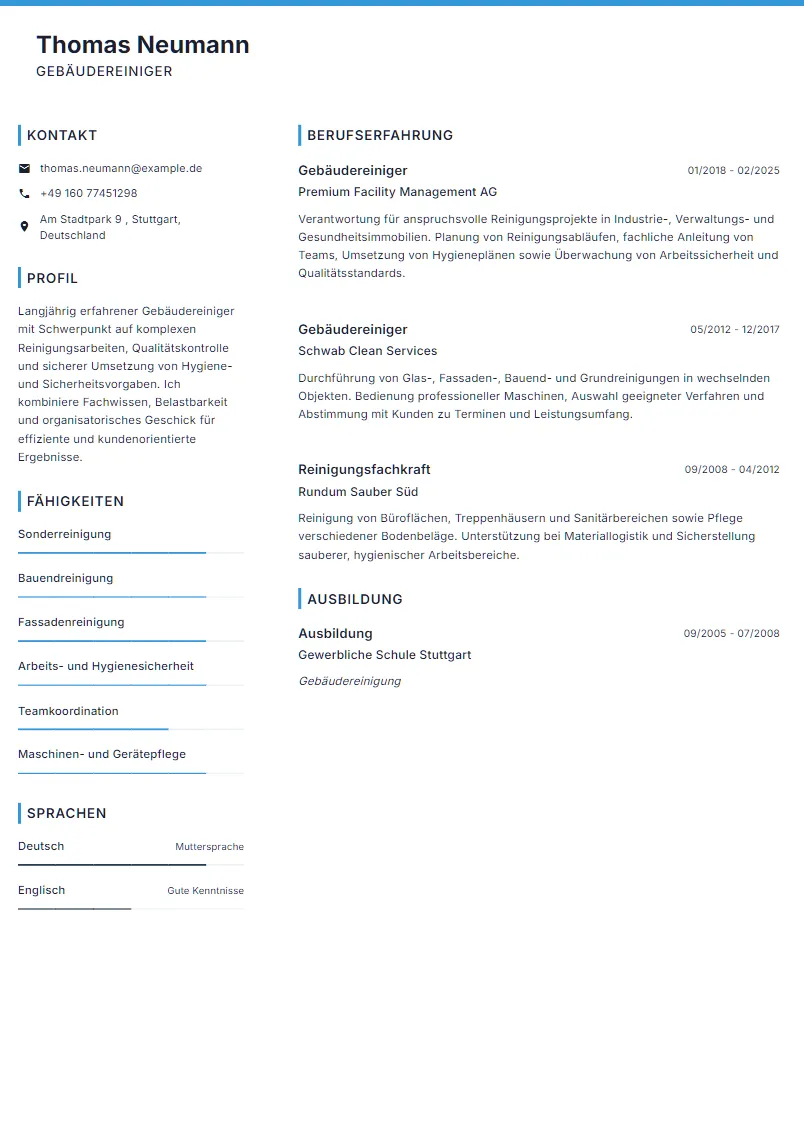 Lebenslauf Beispiel Gebäudereiniger - Thomas Neumann