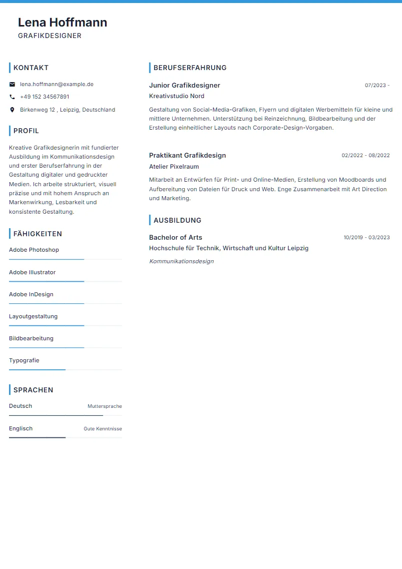Lebenslauf Beispiel Grafikdesigner - Lena Hoffmann